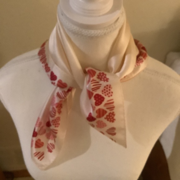 Ivory 12” Square Scarf with Red Heart Border - Picture 2 of 4